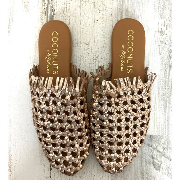 Coconuts by Matisse Women’s 6 Gold Leather Boho Slip-On Flat Sandals NEW - Picture 3 of 7